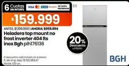 Changomas Bgh - heladera top mount no frost inverter 404 lts inox pih176136 oferta