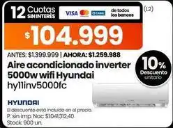 Changomas Hyundai - aire acondicionado inverter 5000w wifi hyllinv5000fc oferta