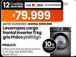 Changomas Philco - lavarropas carga frontal inverter 11 kg oferta