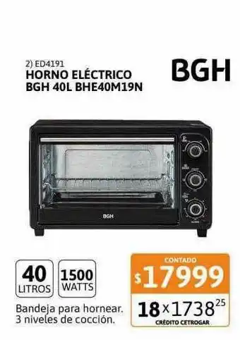 Cetrogar Horno Eléctrico Bgh 40l Bhe40m19n Bgh oferta