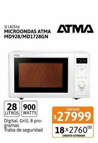 Cetrogar Microondas Atma Md928 Md1728gn oferta
