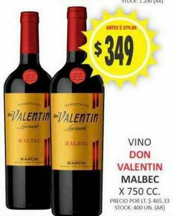 Supermercados Becerra Vino Don Valentin Malbec oferta