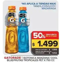 Carrefour Maxi Gatorade - isotonica manzana/cool blue/frutas tropicales pet oferta