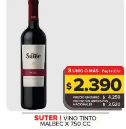 Carrefour SUTER vino tinto malbec x 750 cc oferta