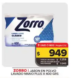Carrefour ZORRO Jabon en polvo lavado mano plus oferta