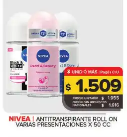 Carrefour NIVEA Antitranspirante roll on varias presentaciones x 50 cc oferta
