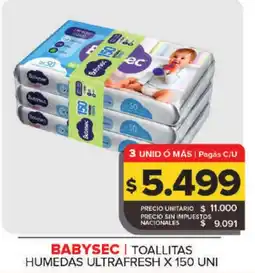 Carrefour BABYSEC Toallitas humedas ultrafresh x 150 uni oferta