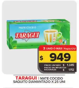 Carrefour TARAGUI Mate cocido saquito diamantado x 25 uni oferta