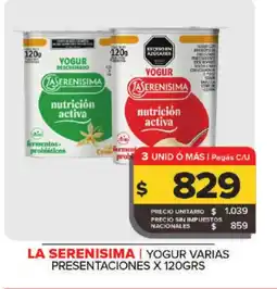 Carrefour LA SERENISIMA Yogur varias presentaciones oferta