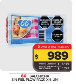 Carrefour 66 Salchicha sin piel flow pack x6 uni oferta