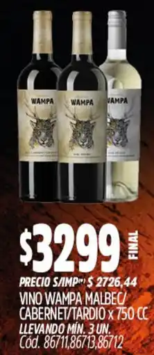 Supermercados Yaguar Wampa vino malbec/cabernet/tardio oferta