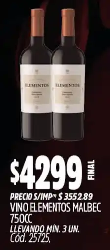 Supermercados Yaguar Elementos vino malbec oferta
