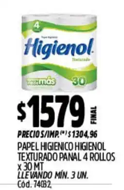 Supermercados Yaguar Higienol papel higienico texturado panal oferta