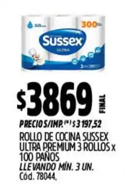 Supermercados Yaguar Sussex rollo de cocina ultra premium 3 rollos 100 paños oferta