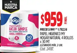 Supermercados Yaguar My hogar papel higienico hoja simple oferta