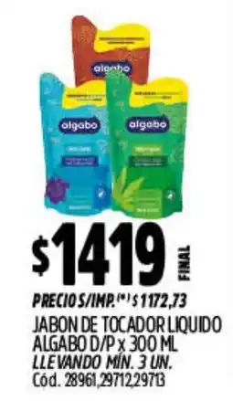 Supermercados Yaguar Algabo jabon de tocador liquido oferta