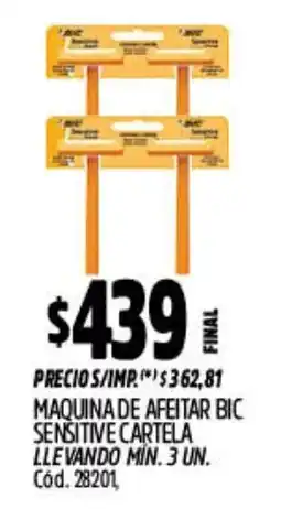 Supermercados Yaguar Bic maquina de afeitar sensitive cartela oferta