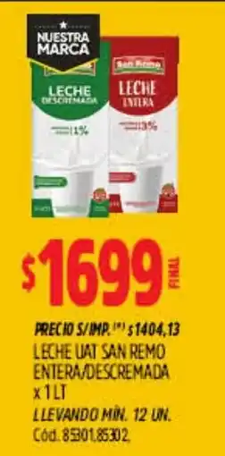 Supermercados Yaguar San remo leche entera descremada oferta