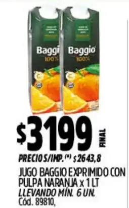 Supermercados Yaguar Baggio jugo exprimido con pulpa naranja oferta