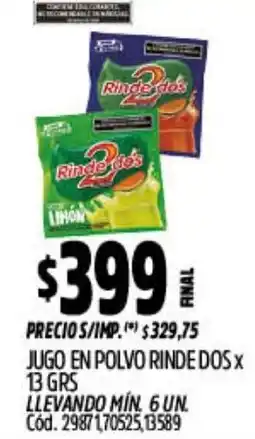 Supermercados Yaguar Rinde dos jugo en polvo oferta