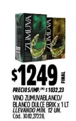 Supermercados Yaguar Zumuva vino zumuva blanco/ blanco dulce brik oferta