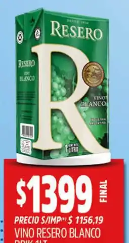 Supermercados Yaguar Resero vino blanco oferta