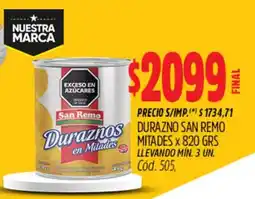 Supermercados Yaguar San remo duraznos en mitades oferta