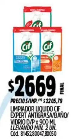Supermercados Yaguar Cif limpiador liquido expert antigrasa/baño/vidrio d/p oferta