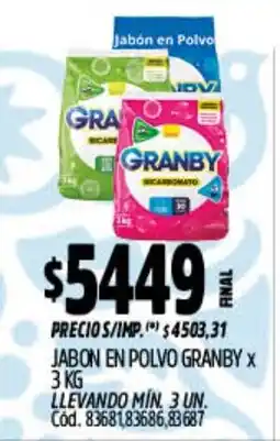 Supermercados Yaguar Granby jabón en polvo oferta