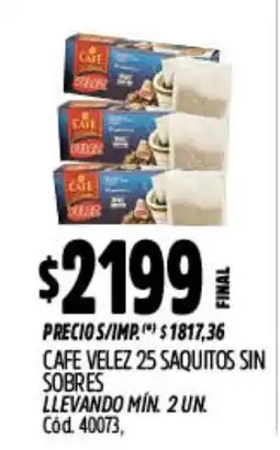 Supermercados Yaguar Cafe velez 25 saquitos sin sobres oferta