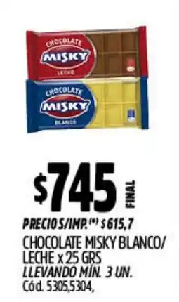 Supermercados Yaguar Misky chocolate blanco/leche oferta