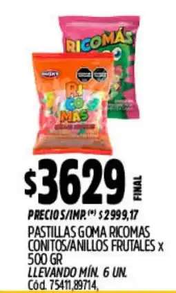 Supermercados Yaguar Ricomás pastillas goma conitos/anillos frutales oferta