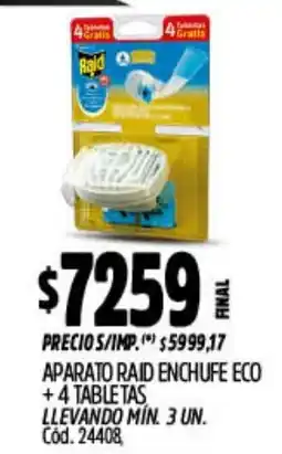 Supermercados Yaguar Raid aparato enchufe eco + 4 tabletas oferta