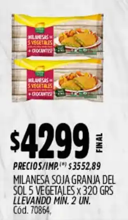 Supermercados Yaguar Milanesa soja granja del sol 5 vegetales oferta