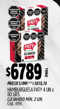 Supermercados Yaguar Paty hamburguesa clásico oferta