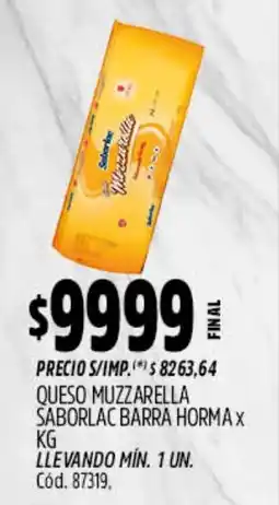 Supermercados Yaguar Saborlac queso muzzarella barra horma oferta