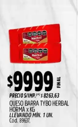 Supermercados Yaguar Tybo queso barra herbal oferta
