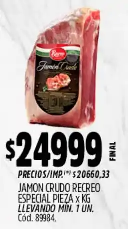 Supermercados Yaguar Recreo jamón crudo oferta
