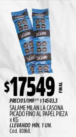 Supermercados Yaguar La casona salame milan picado fino al papel oferta
