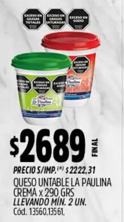 Supermercados Yaguar La paulina queso untalble crema oferta