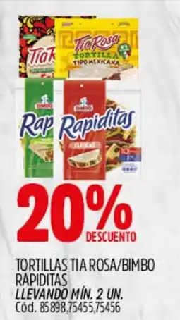 Supermercados Yaguar Tia rosa tortilla tipo mexicana / bimbo rapiditas oferta