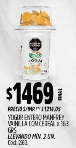 Supermercados Yaguar Manfrey yogur entero vainilla con cereal oferta