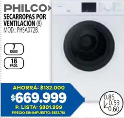 Casa del Audio Philco secarropas por ventilación oferta