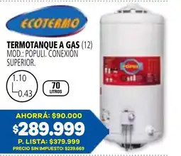 Casa del Audio Ecotermo termotanque a gas oferta