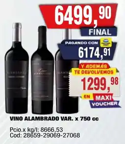 Maxiconsumo Vino alambrado var. oferta
