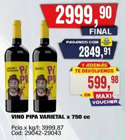 Maxiconsumo Pi Pa vino pipa varietal oferta