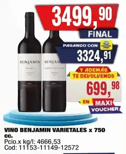 Maxiconsumo Benjamin vino varietales oferta