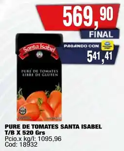 Maxiconsumo Santa Isabel pure de tomates libre de gluten oferta