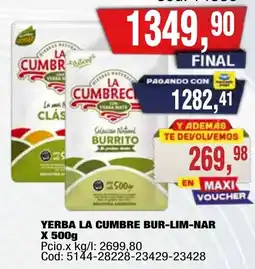 Maxiconsumo La cumbre yerba mate burrito oferta