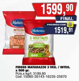 Maxiconsumo Matarazzo fideos 3 vegetales / integra oferta